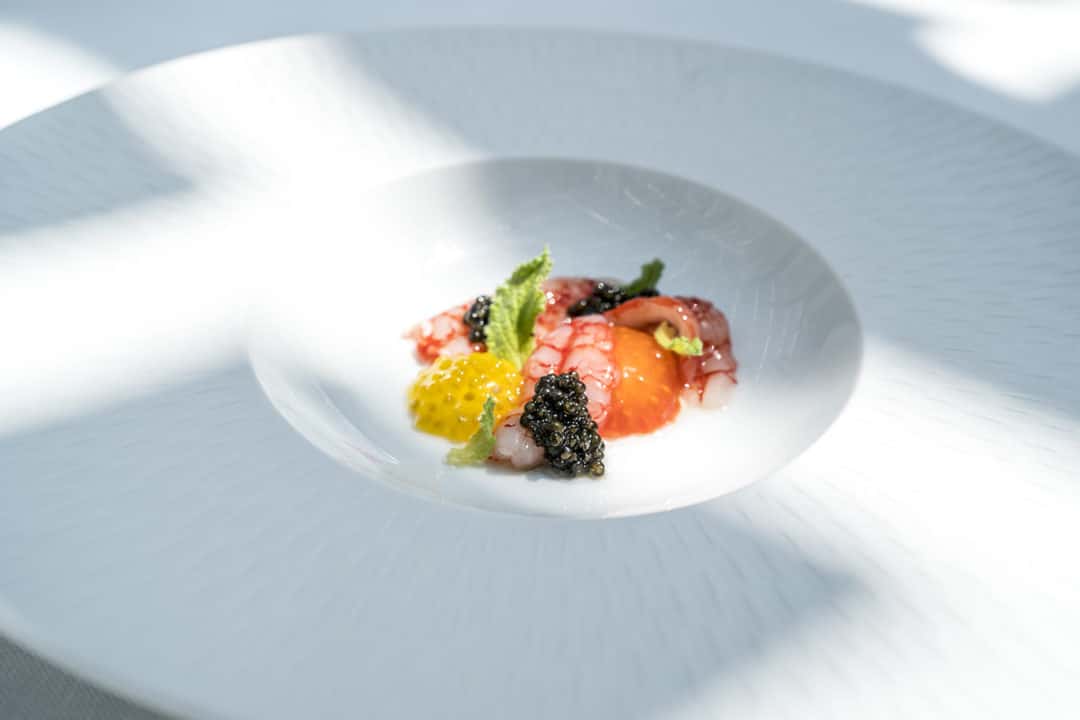 Cruditè di gamberi e caviale